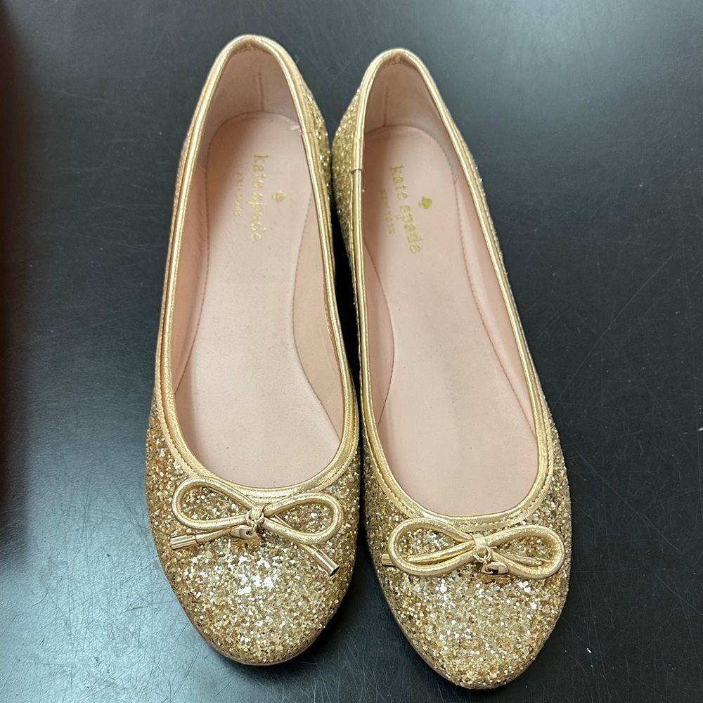 kate spade Gold Glitter Bow Ballet Flats